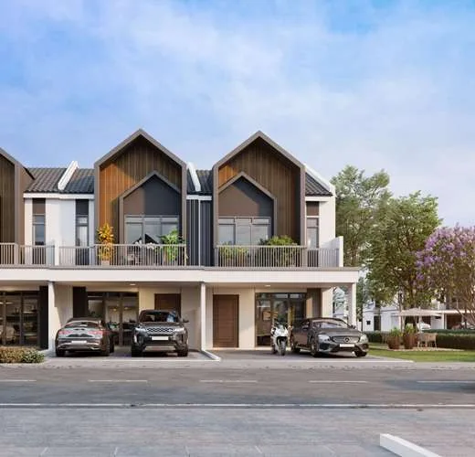 Greenway Grove 2-storey terrace house facade, 20 by 70 feet, U.Reka Indahpura