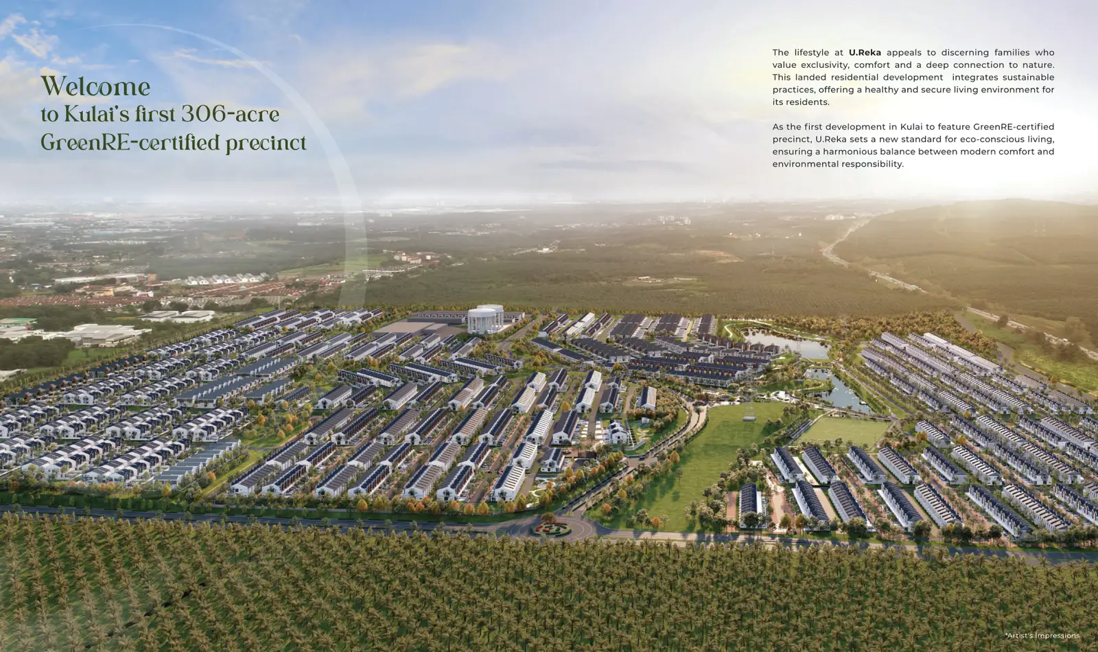 Aerial view of U.Reka Indahpura, Kulai's first 306-acre GreenRE-certified precinct within Genting Indahpura township